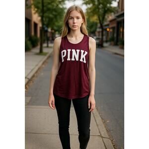 Victoria's Secret PINK Tank Top Women’s XS Maroon Red Burnout Sheer Racerback